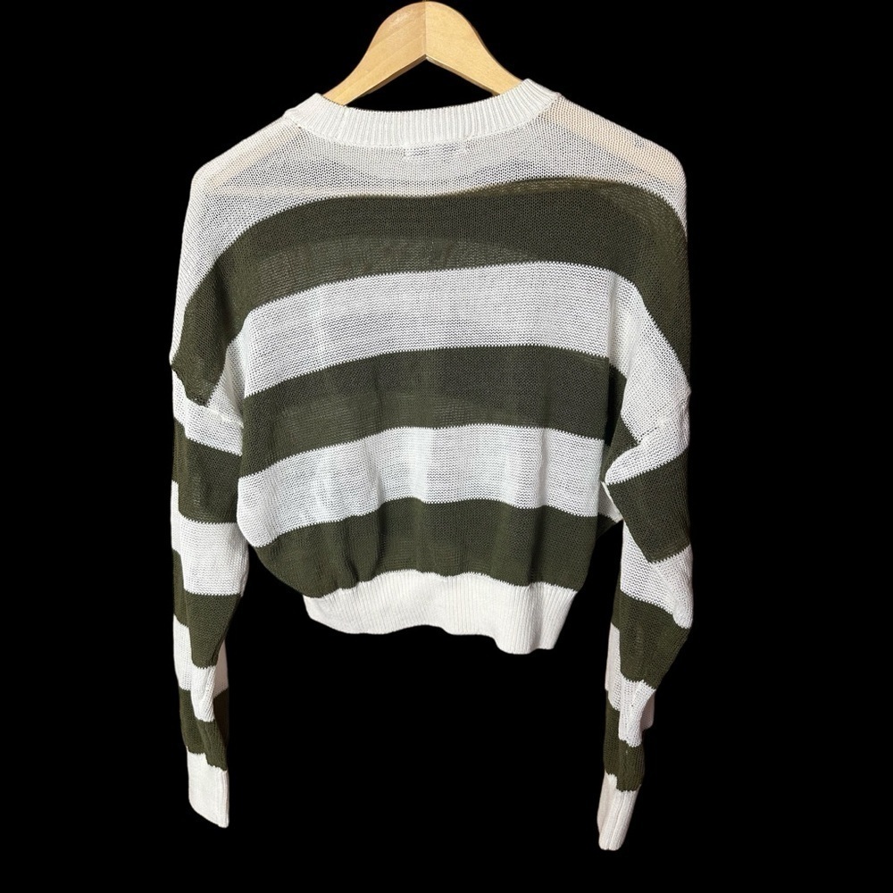 Madewell Loose Knit Crewneck Sweater White Green Stripe Medium - Picture 6 of 10